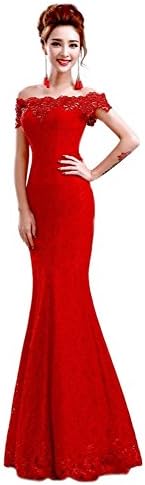 MOBAI Women's Cap sleeves Rhinestone Lace Mermaid Prom Evening Dress (16, Red)