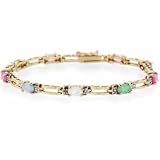 24k Gold Multi Color Created Opal Stones Genuine Diamond Accent Bracelet
