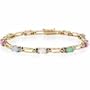 18K Gold over Sterling Silver Created Multi Opal & Diamond Accent Rectangle Link Bracelet