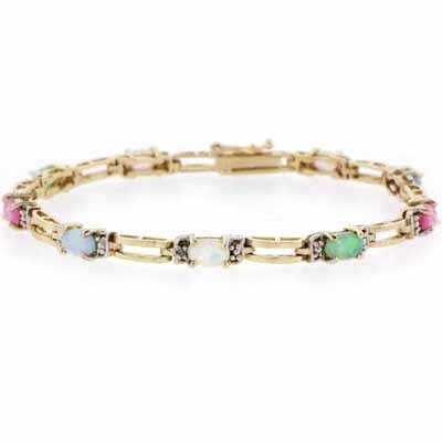 Childrens Toyshop  Jewelry : 24k Gold Multi Color Created Opal Stones Genuine Diamond Accent Bracelet