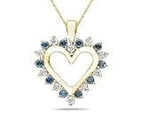 1.00 Carat Blue And White Diamond Heart Pendant in 14K Yellow Gold