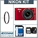 Nikon 1 J1 Mirrorless Digital Camera with Nikon 1 10-30mm VR Zoom Lens Red - Bundle - with 32GB SDHC Memory Card, Tiffen 40.5mm Ultra Violet Filter, Professional Lens Cleaning Kit