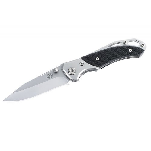 Puma Tec-Couteau Pliant de Poche PUMA-TEC - Lame Acier a Cran - Manche 11 cm G10 Metal + Clip