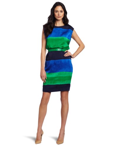 AK Anne Klein Women's Petite Ombre Stripe Wedge Dress, Multi, 4P