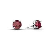 14K White Gold Genuine Round Pink Tourmaline Stud Earrings