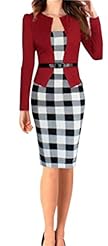 V-neck Long Sleeves Knee Length Vintage Colorblocking Houndstooth Print Plaid Print Cotton/Polyester Bodycon Dress/Party Dress 
