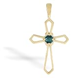 14K Yellow Gold Round Created Alexandrite Cross Pendant