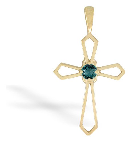 14K Yellow Gold Round Created Alexandrite Cross Pendant