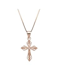 14K Rose Gold Cross Necklace Pendant with Box Chain
