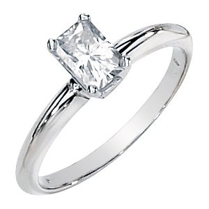 Gorgeous! Women's 14k White-gold 6x4MM=(1/2CT) Emerald-Shape Moissanite Solitaire Engagement Ring