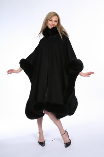 Black Loro Piana Cashmere Fox Border Cape