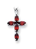 14k White Gold Garnet Cross Pendant