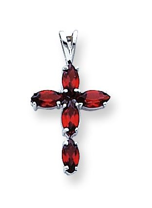 14k White Gold Garnet Cross Pendant