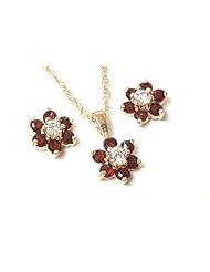 Peninsula Jewellery 9Ct Gold Garnet And Cz Pendant And Earring Set