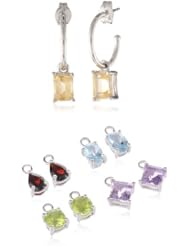 Sterling Silver Hoop Earrings with Citrine, Garnet, Amethyst, Blue Topaz and Peridot Interchangeable Gemstones, Set of 5