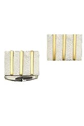 Men's Sterling Silver and Solid 14k 3-line Gold Cufflinks