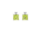 Sterling Silver 5mm Square Peridot and Diamond-Accent Earrings