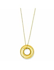 14K Gold Singapore Chain Puff Circle w/ 2in Ext Necklace 16 Inches