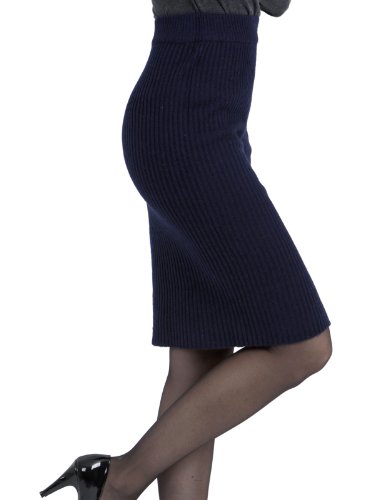 Doublju Cable Knit Wool Blended Mid Length Skirt NAVY (US-S)