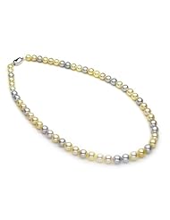 Rare Akoya Multicolor Cultured Pearl Necklace with Sterling Silver Clasp