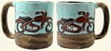 Set Of Two 16 Ounce COFFEE/Tea Cup STONEWARE Dinnerware Mug MOTORCYCLE Bike By Mara