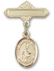 Gold Filled Baby Badge with St. Augustine of Hippo Charm and Polished Badge Pin