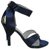 Navy Blue Satin Bow Cross Strap Sandals Shoes