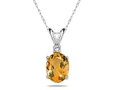 8X6mm Oval Citrine and Diamond Stud Pendant in 14K White Gold