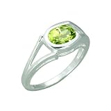 1.25 Carats Oval Shape Genuine Peridot Sterling Silver Ring