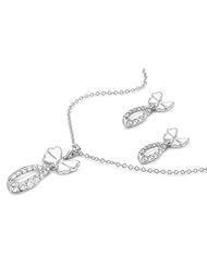 Sterling Silver Elegant Nature Design White Butterfly Pendant Necklace and Earrings Jewelry Set with Clear CZ