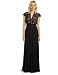 TADASHI SHOJI Women's Cap Sleeve Poodle Lace Dress With Chiffon Long Skirt, Black/Nude, 6