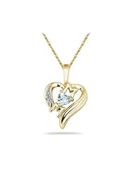 Aquamarine and Diamond Heart MOM Pendant