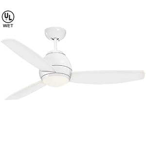 Emerson Fans CF252WW 52″ Curva Contemporary Outdoor Appliance White Ceiling Fan w/ Light & Remote