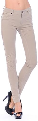 Styleyet Womens BASIC STRETCHY PONTE LONG SKINNY PANTS (Small, Beige)