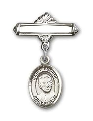 Sterling Silver Baby Badge with St. Eugene de Mazenod Charm and Polished Badge Pin