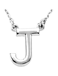 Silver Fashion Block Initial Necklace Sterling Silver J 16"
