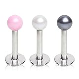 316L Surgical Stainless Steel Labrets with White Pearl Acrylic Ball - 16G (1.2mm) - 5/16