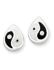 Sterling Silver Black & White Enameled Ying-Yang Earrings QE1538"