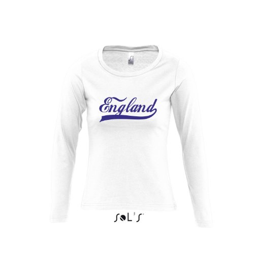 England Oldschool LÄNDERSHIRT EM / WM FAN Trikot – Damen Langarm Longsleeve T-Shirt S-XL , White – blau , S