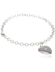 Sterling Silver Childrens Heart Charm Bracelet with Diamond, 6.25"