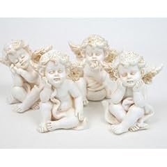 4 Engel / Putten / Figuren ca. 5 cm hoch creme / gold aus Polyresin