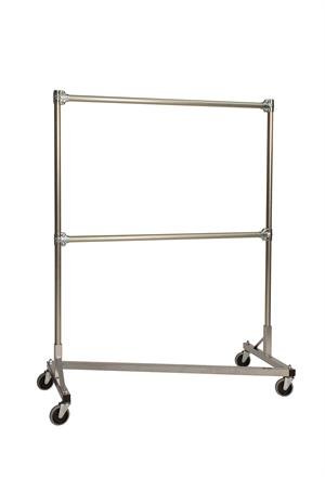 Quality Fabricators Heavy Duty Garment Z-Rack : Double Rail - 4' Base X 5' Uprights Silver