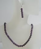 Purple Cats Eye Stone 6mm Bead Necklace Set Handcrafted Custom Cat Eye Jewelry w/ Sterling Silver Earrings (BRAND NEW)