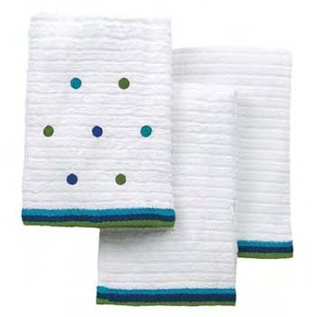 Ritz 3 Pack Cotton 16 by 18 Inch Embroidered Bar Mop Towel, White with Blue and Green