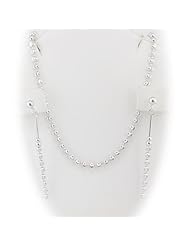Rhodium Plated Sterling Silver 3mm Diamond Cut Moon Round Beads Chain Necklace Earrings Italy