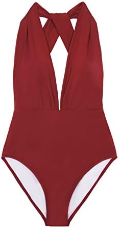 BEACH JOY Women's Halter One Piece Small Burgandy