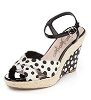Open Toe Crossover Strap Spotted Wedge Sandals