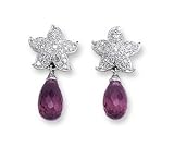 18K White Gold Designer Starfish Drop Earrings with Pave Diamonds .49ct and Pink Tourmaline Briolette