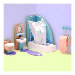 Childrens Toyshop  Toys : Le Toy Van Dolls House Wooden Accessory set - Peppermint Bathroom