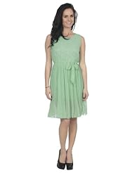 Scoop Neck Flowy Pleated Sheer Chiffon  Dress With a Sash 